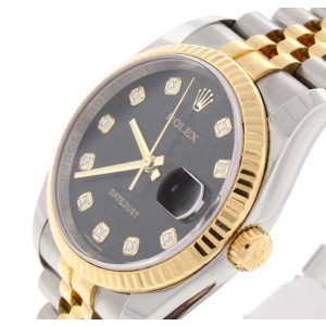 Rolex Datejust Original Black Jubilee Diamond Dial 2-Tone Yellow Gold/Steel 36MM Automatic Mens Watch 116233