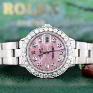 Rolex Datejust Ladies Automatic Stainless Steel 26mm Oyster Watch with Pink MOP Diamond Dial & Bezel