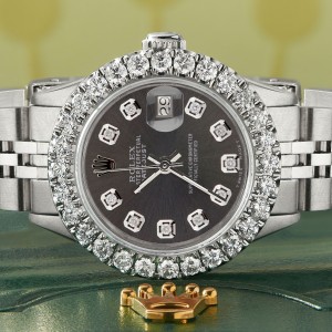 Rolex Datejust Steel 26mm Jubilee Watch 2CT Diamond Bezel / Rhodium Grey Dial