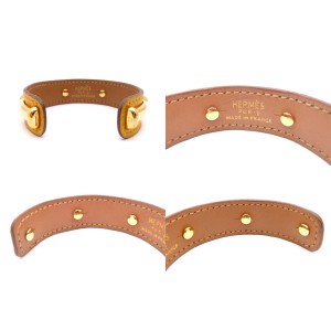 Hermes Gold Tone Metal Brown Leather Bracelet