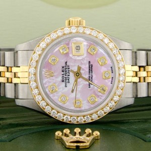 Rolex Datejust Ladies 2-Tone 18K Gold/SS 26mm Watch with Pink MOP Dial & Diamond Bezel