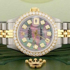 Rolex Datejust Ladies 2-Tone 18K Gold/SS 26mm Watch with Tahitian MOP Dial & Diamond Bezel