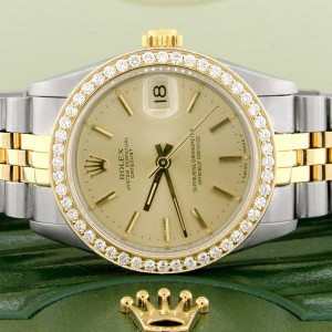 Rolex Datejust 2-Tone 18K Gold/SS Original Champagne Dial Midsize 31mm Womens Watch with Diamond Bezel