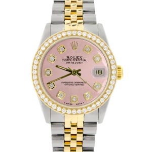 Rolex Datejust 2-Tone 18K Gold/SS Midsize 31mm Womens Watch with Orchid Pink Dial & Diamond Bezel