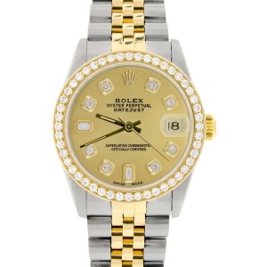 Rolex Datejust 2-Tone 18K Gold/SS Midsize 31mm Womens Watch with Champagne Diamond Dial & Bezel