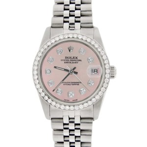 Rolex Datejust Midsize 31MM Automatic Stainless Steel Women's Watch w/Pastel Pink Dial & Diamond Bezel