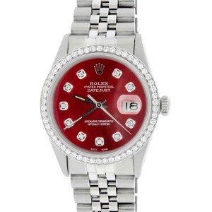 Rolex Datejust 36MM Automatic Stainless Steel Watch w/Imperial Red Dial & Diamond Bezel