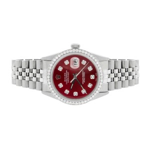 Rolex Datejust 36MM Automatic Stainless Steel Watch w/Imperial Red Dial & Diamond Bezel