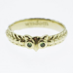 Monica Rich Kosann Yellow Gold Owl Posey Ring Green Tsavorite Eyes