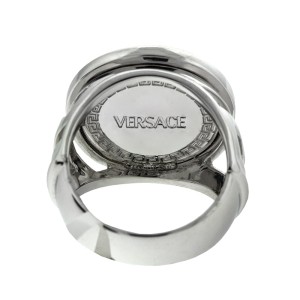 Versace 18k White Gold Large Logo Ring