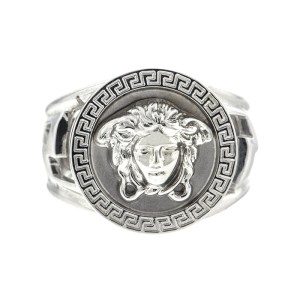 Versace 18k White Gold Logo Ring