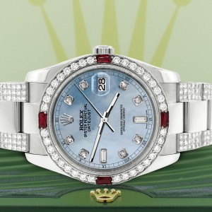 Rolex Datejust 116200 Steel 36mm Watch with 4.5Ct Diamond Bezel/Bracelet/Sky Blue MOP Diamond Dial