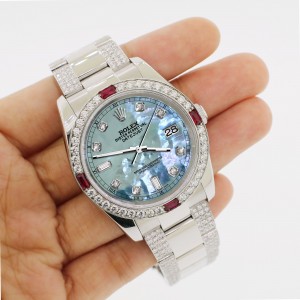 Rolex Datejust 116200 Steel 36mm Watch with 4.5Ct Diamond Bezel/Bracelet/Tahitian Blue Diamond Dial