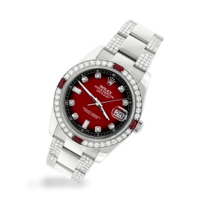 Rolex Datejust 116200 Steel 36mm Watch with 4.5Ct Diamond Bezel/Bracelet/Vignette Red Black Diamond Dial