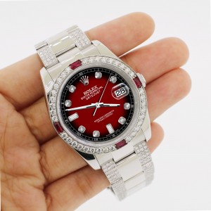 Rolex Datejust 116200 Steel 36mm Watch with 4.5Ct Diamond Bezel/Bracelet/Vignette Red Black Diamond Dial