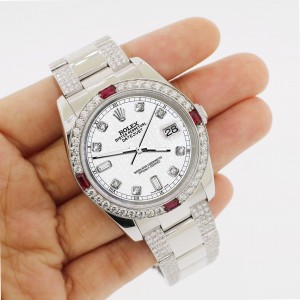 Rolex Datejust 116200 Steel 36mm Watch with 4.5Ct Diamond Bezel/Bracelet/White Jubilee Diamond Dial