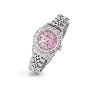 Rolex Datejust 26mm Steel Jubilee Diamond Watch with Pink Flower Dial
