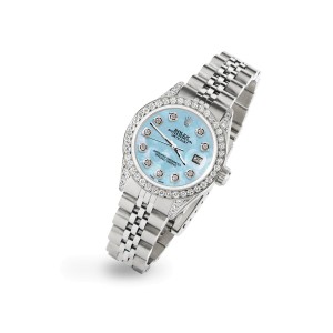 Rolex Datejust 26mm Steel Jubilee Diamond Watch w/ Sky Blue MOP Dial