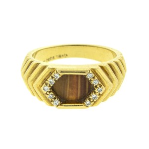 Moubussin Paris 18k Yellow Gold Diamond and Tigers Eye Ring