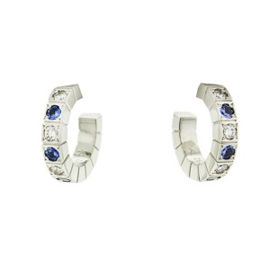 Cartier 18k White Gold Diamond and Sapphire Hoope Earrings