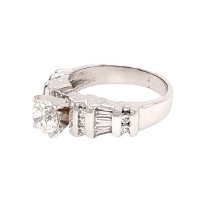 14k White Gold 1.16 carat Round and Baguette Diamond Engagement Ring