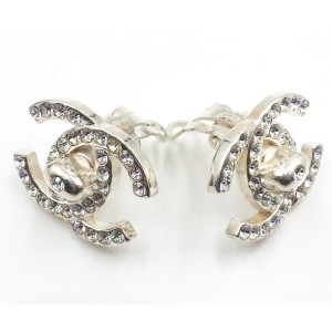 Chanel Silver-Tone Metal & Crystal Turnlock CC Clip-On Earrings  