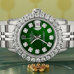 Rolex Datejust Steel 26mm Jubilee Watch 2CT Diamond Bezel / Royal Green MOP Dial