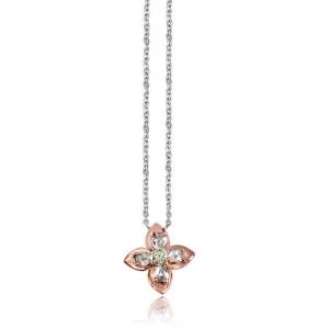 18k White Gold Rosecut Diamond Floral Pendant Necklace