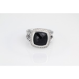 David Yurman Sterling Silver Black Onyx and Diamond Albion Ring Size 7.5