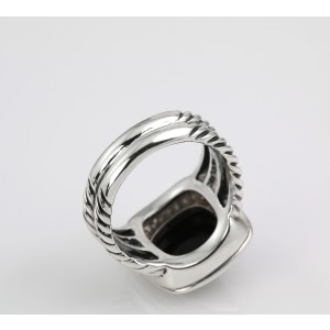 David Yurman Sterling Silver Black Onyx and Diamond Albion Ring Size 7.5