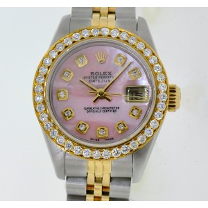 Rolex Datejust 18K Yellow Gold & Steel Two Tone Diamond Womens 26mm Watch