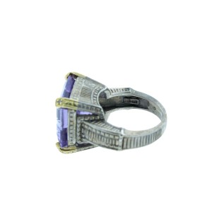 Judith Ripka Faceted Amethyst  Square Stone & Sterling Silver Ring