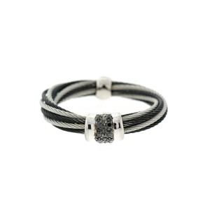 Alor 18K White Gold/Stainless steel & Black PVD & GRAY Stainless steel cable RING