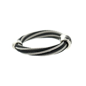 Alor 18K White Gold/Stainless steel & Black PVD & GRAY Stainless steel cable RING