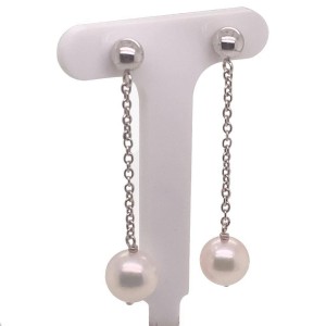 Akoya Pearl Earrings 14 KT White Gold 8.36 mm Certified $990  