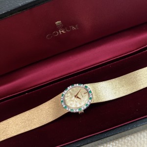 CORUM Mechanical 24mm 18K White & Yellow Gold FACTORY Diamonds & Emeralds Watch