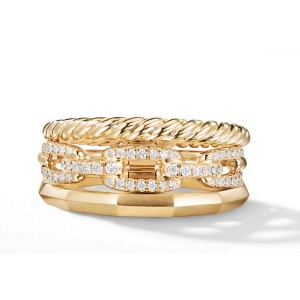 David Yurman Stax Narrow Ring with Diamonds in 18K Gold, 9.5mm