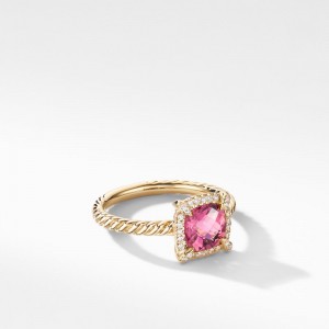 David Yurman Petite Chatelaine Pavé Bezel Ring in Gold with Pink Tourmaline