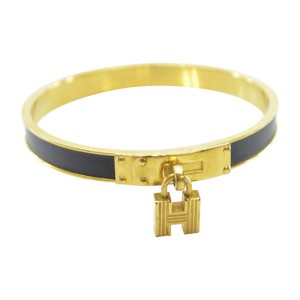 Hermes Gold Tone Metal Leather Kelly Classic Bangle