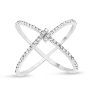 14k White Gold 0.36ct. Diamond Crossover X Ring Size 7.5