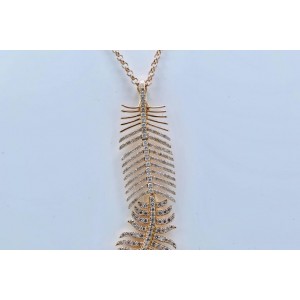 2.90 Carat Diamond and Pink Gold Feather Necklace