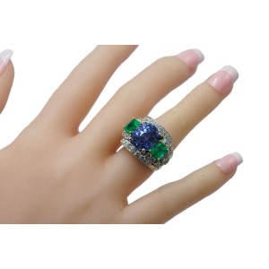 David Webb 18 Karat Gold, Sapphire, Emerald and Diamond Ring