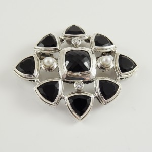  David Yurman Sterling Silver Black Onyx Pearl Diamond Albion Renaissance Pin-Pendant