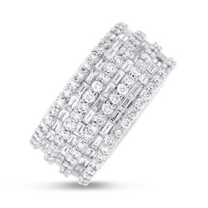 18k White Gold 5.16ct. Diamond Baguette & Round Wide Eternity Band Ring Size 7 
