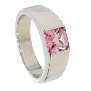 Cartier 18K White Gold Pink Tourmaline Tank Solitaire Ring Size 5.25
