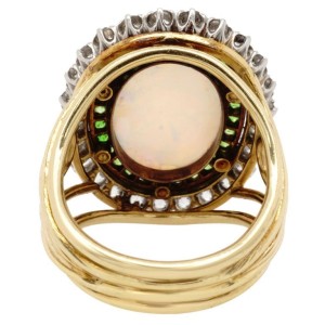 Edwardian Opal, Diamond and Demantoid Gold Ring