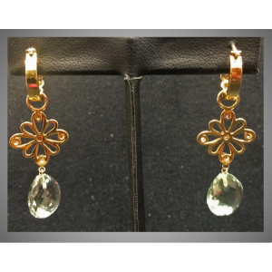 Erica Courtney 18K Yellow Gold Diamond & Green Amethyst Earrings