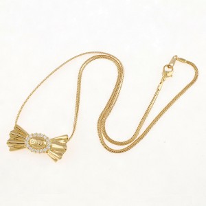 CELINE 18K Yellow Gold diamond Ribon Necklace 