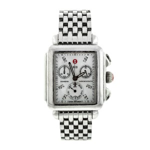 Michele Deco Diamond Mother-Of-Pearl & Stainless Steel Chronograph Bracelet Watch