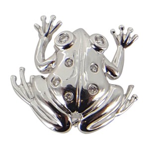 14K White Gold and Diamond Frog Pin Brooch